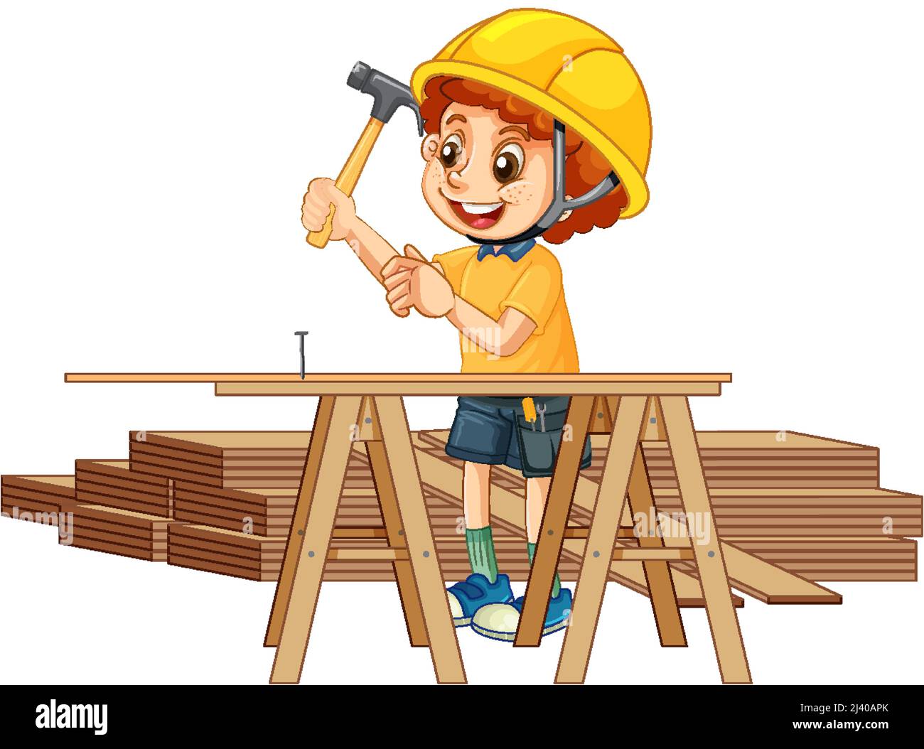 A boy wearing construction worker illustration Stock Vector Image & Art ...