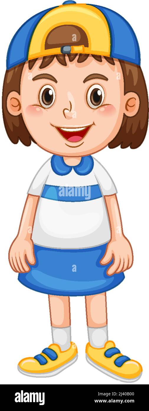 Little girl in blue skirt illustration Stock Vector Image & Art - Alamy