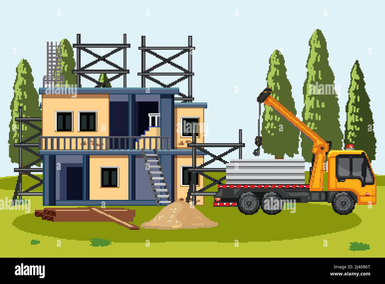 Cartoon scene of building construction site illustration Stock Vector Image & Art Alamy