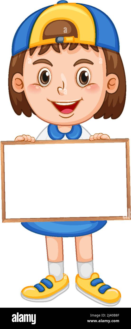 Happy girl holding blank whiteboard illustration Stock Vector Image ...