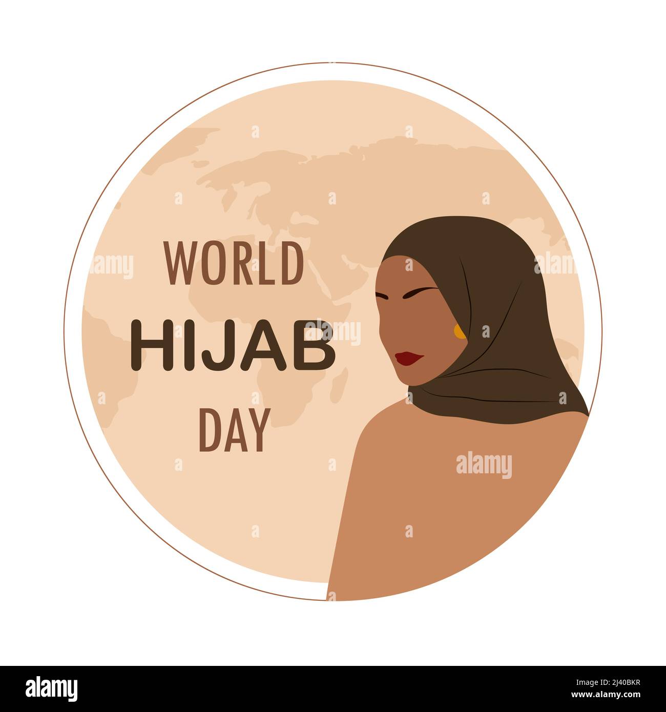 World hijab day. Abstract muslim woman in abaya. Faceless female portrait. Vector illustration in flat cartoon style Stock Vector