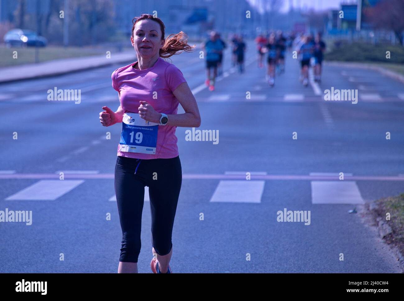 People running Zagreb spring half marathon Stock Photo