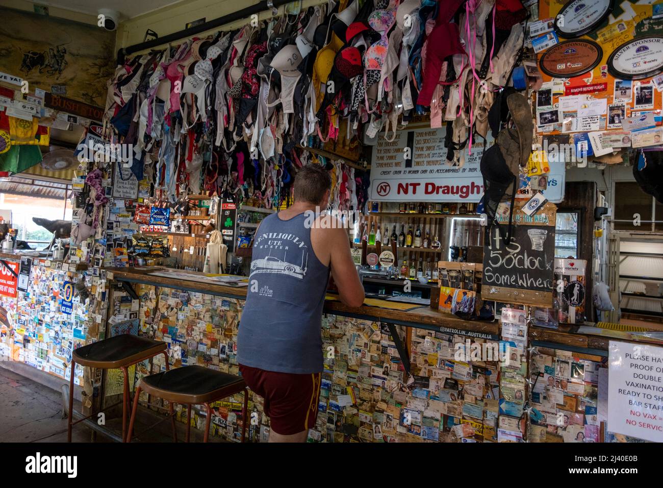 The Daly Waters pub decorated with memorabilia in the Northern Territory, Australia Stock Photo