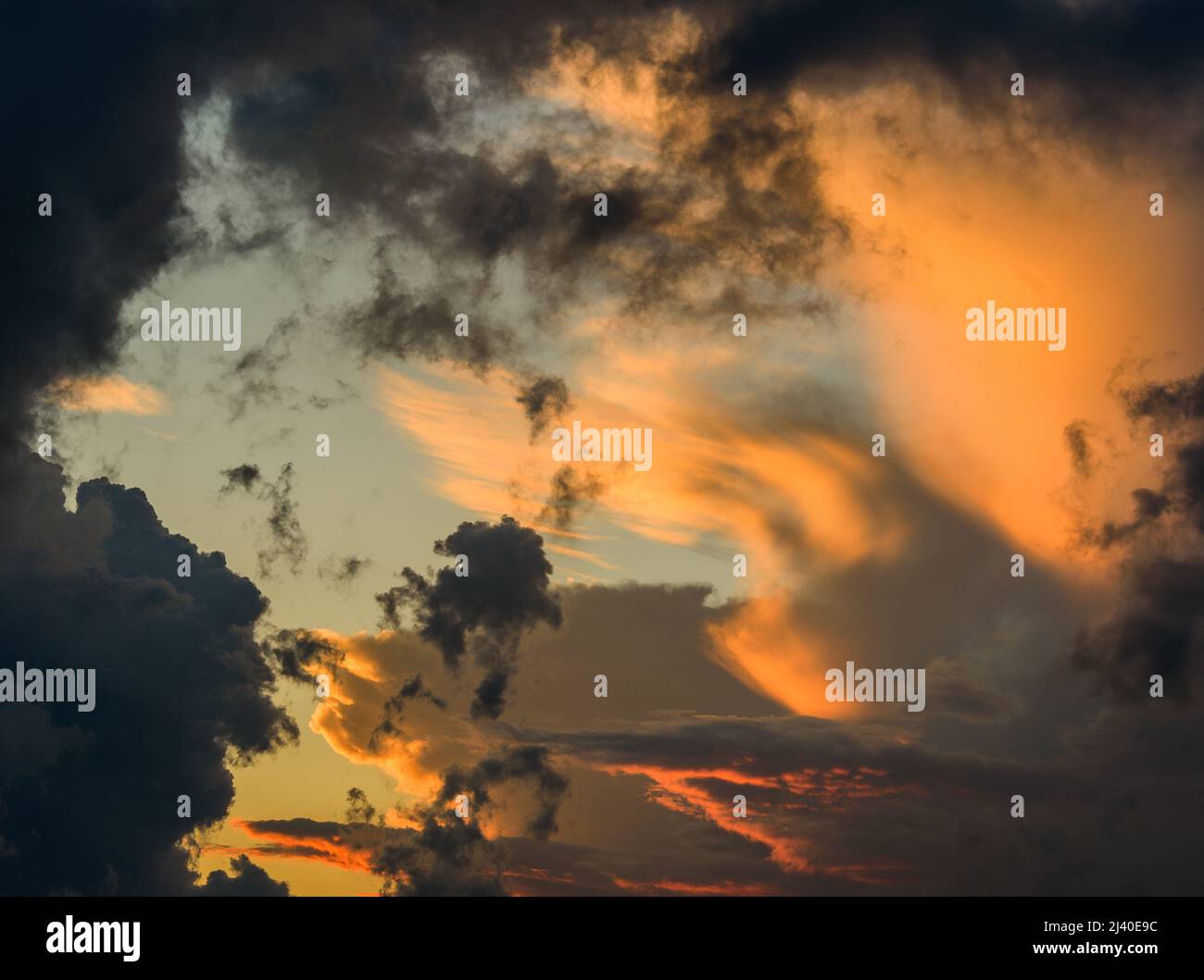 dramatic sunset stormy cloudy sky, background Stock Photo