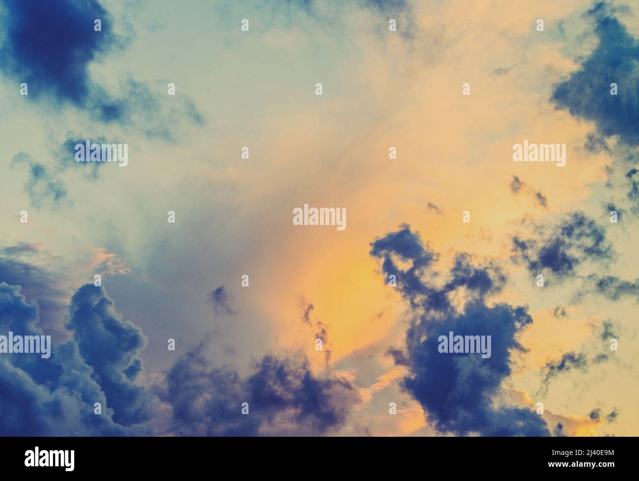 dramatic sunset stormy cloudy sky, background Stock Photo