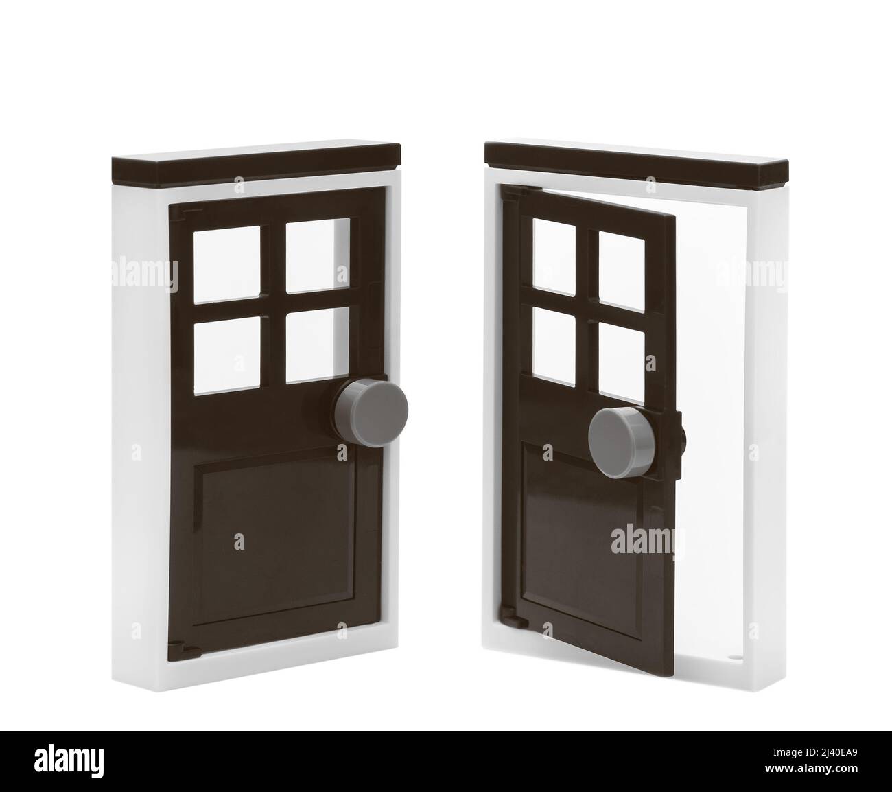 2021: Lego constructor house elements on white Stock Photo