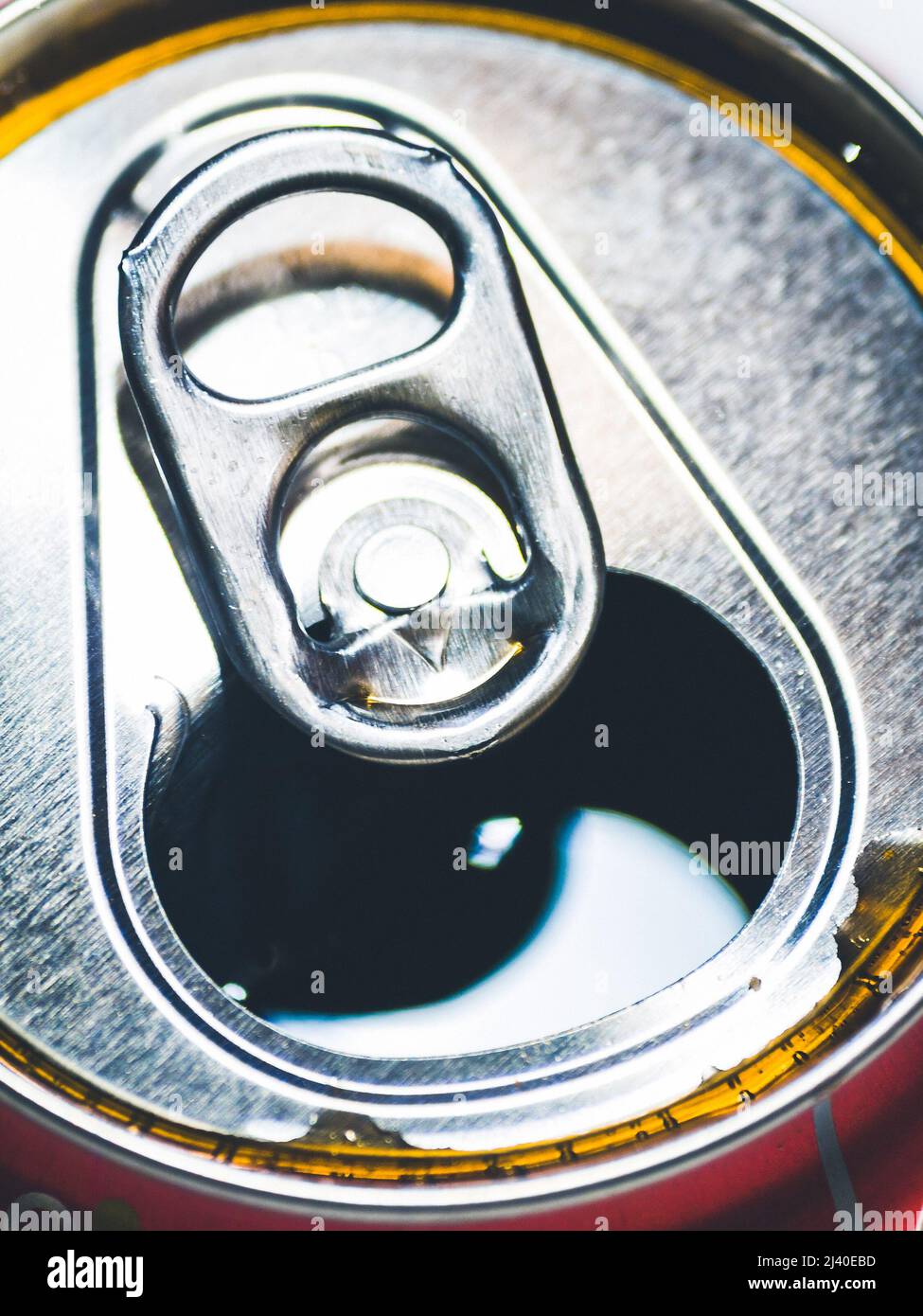 opened tinned sparkling beverage, closeup Stock Photo
