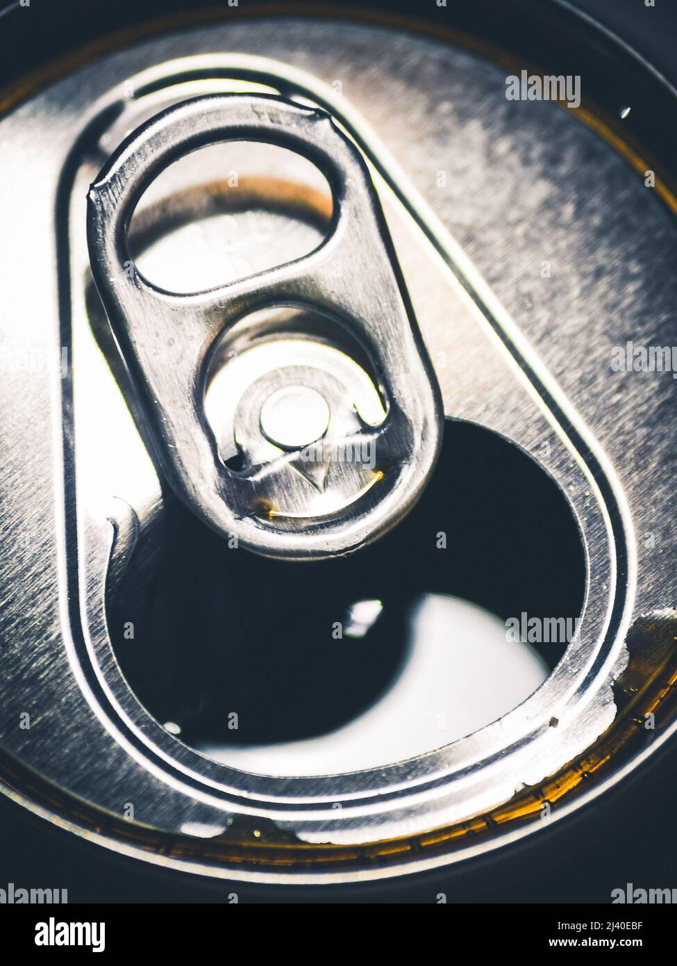 opened tinned sparkling beverage, closeup Stock Photo