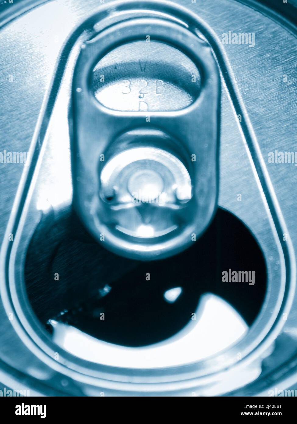 opened tinned sparkling beverage, closeup Stock Photo