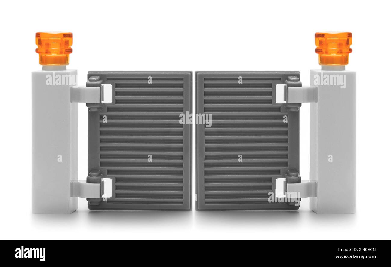 2021: Lego constructor house elements on white Stock Photo