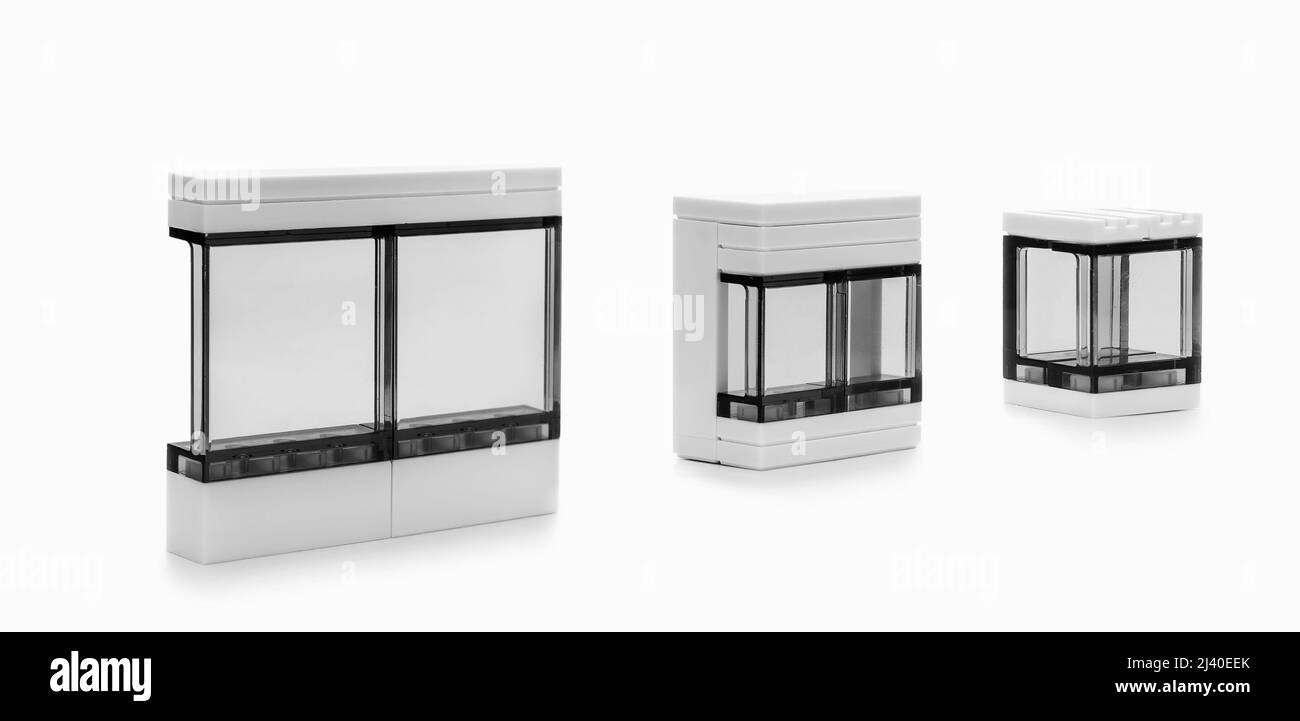 2021: Lego constructor house glassing elements on white Stock Photo