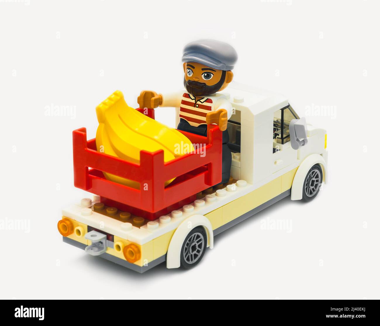 2021: Lego constructor Friends serie, Mexican farmer in pickup Stock Photo