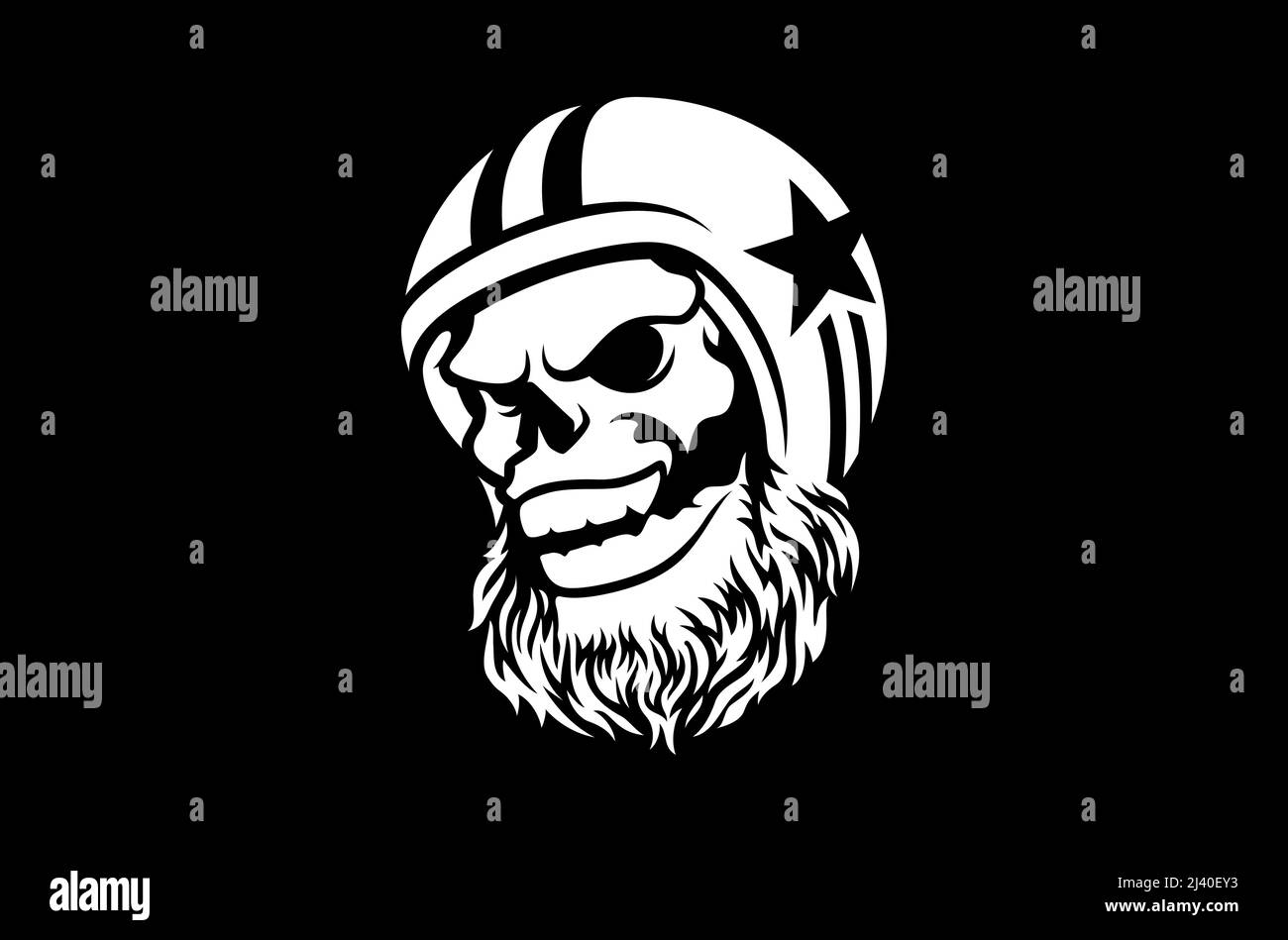 Skull with Beard wearing Motorbike Helmet Stock Vector