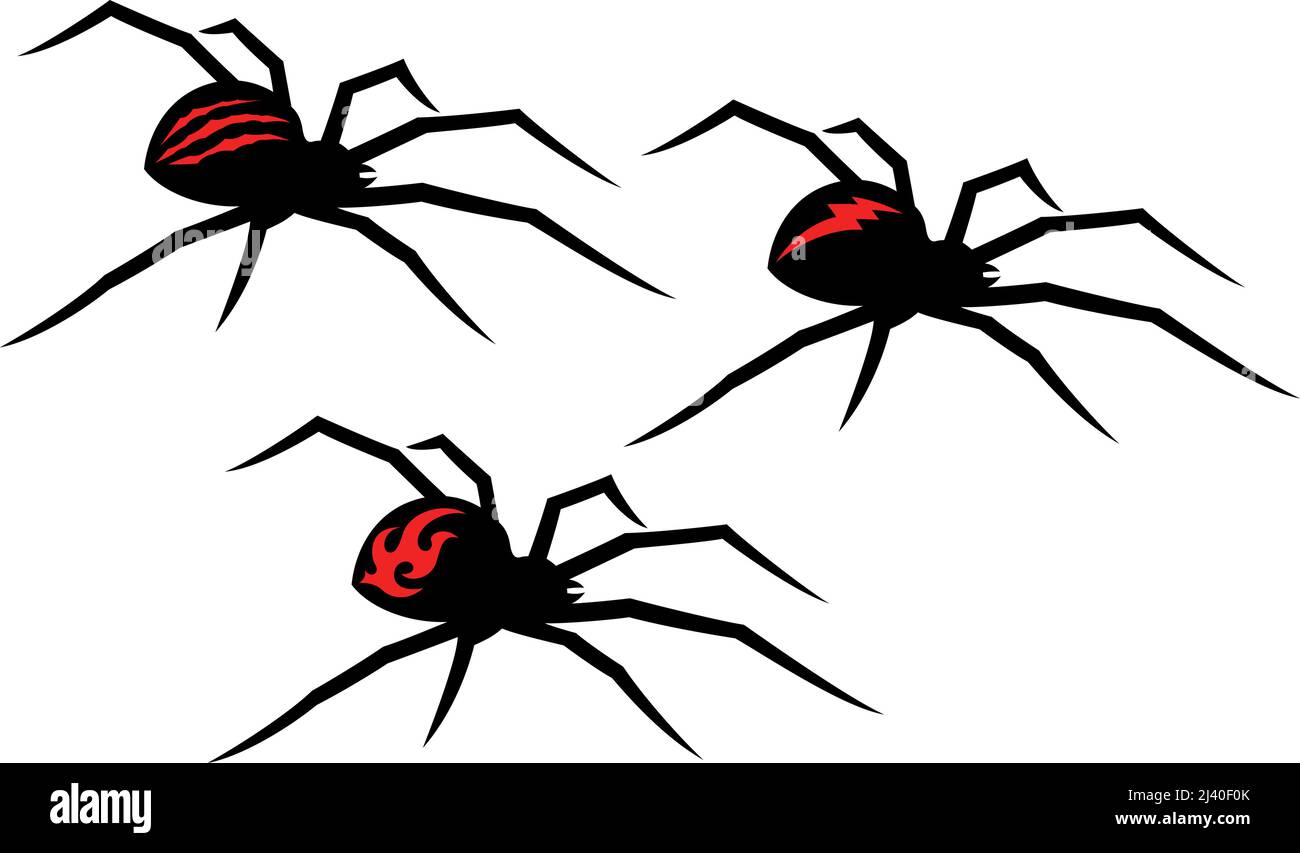 Set of Black Widow Spiders with Different Red Patterns on their backs Stock Vector