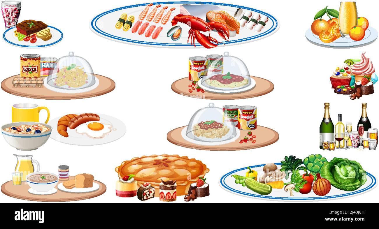Set of different foods and beverages illustration Stock Vector Image ...