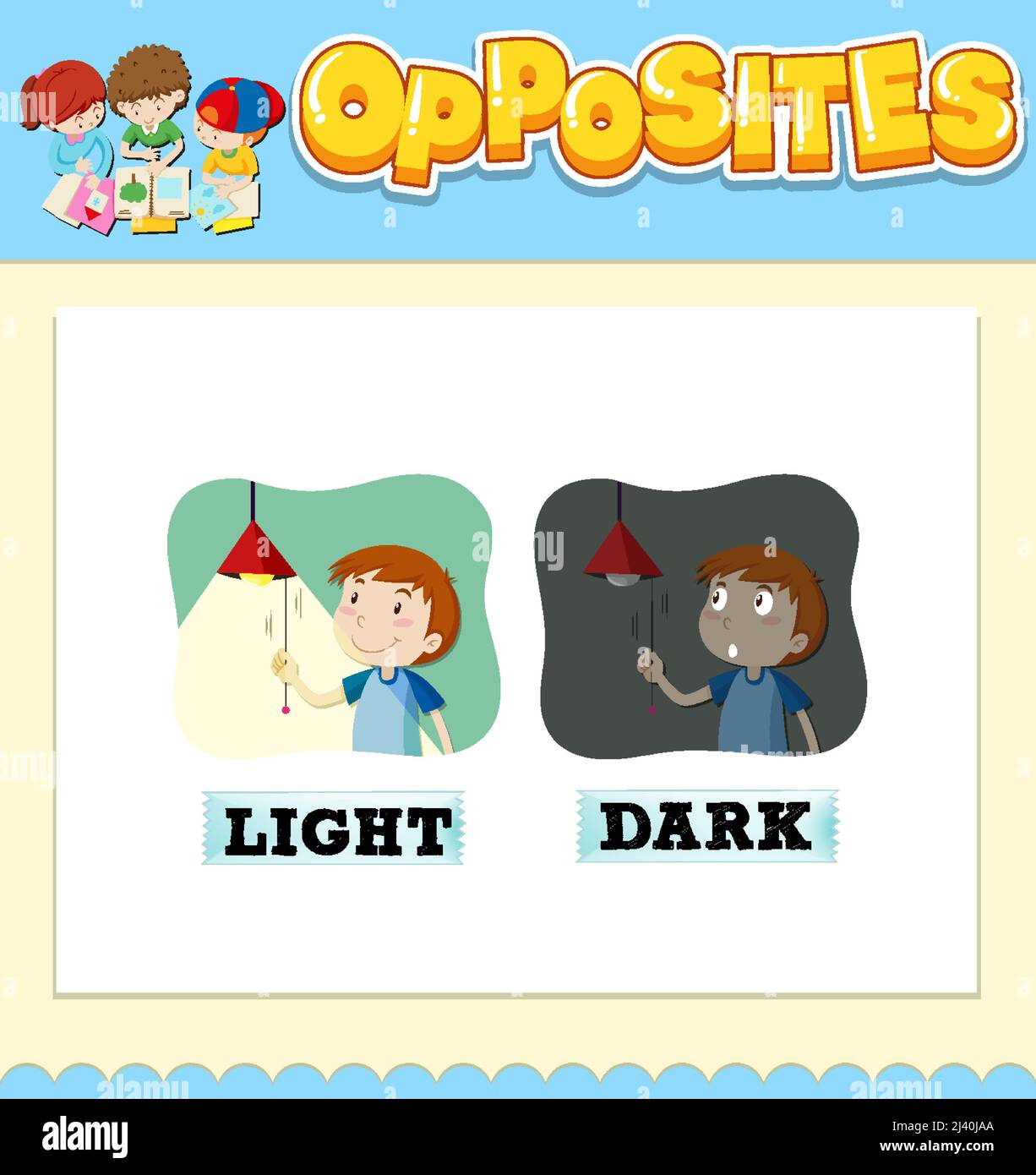 Opposite words for light and dark illustration stock vector image art