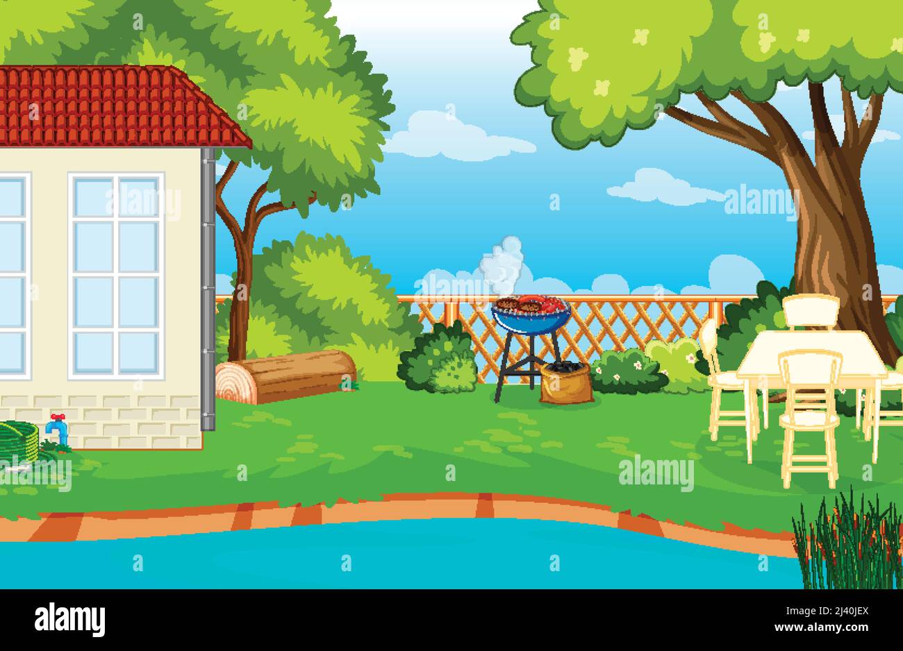 Scene of backyard with a fence illustration Stock Vector Image & Art