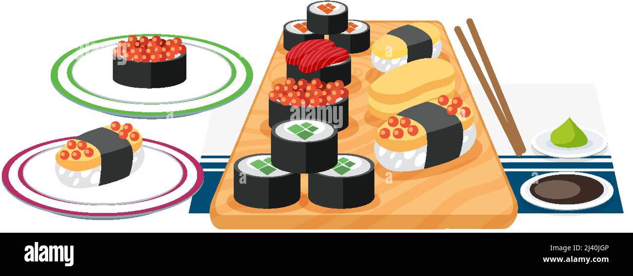 Japanese sushi set on white background illustration Stock Vector Image ...