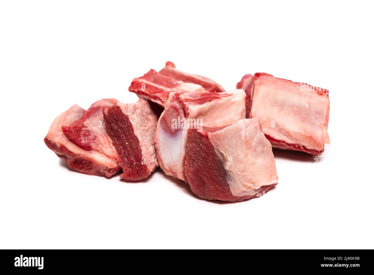 Raw beef ribs isolated on white background. Top view. Stock Photo