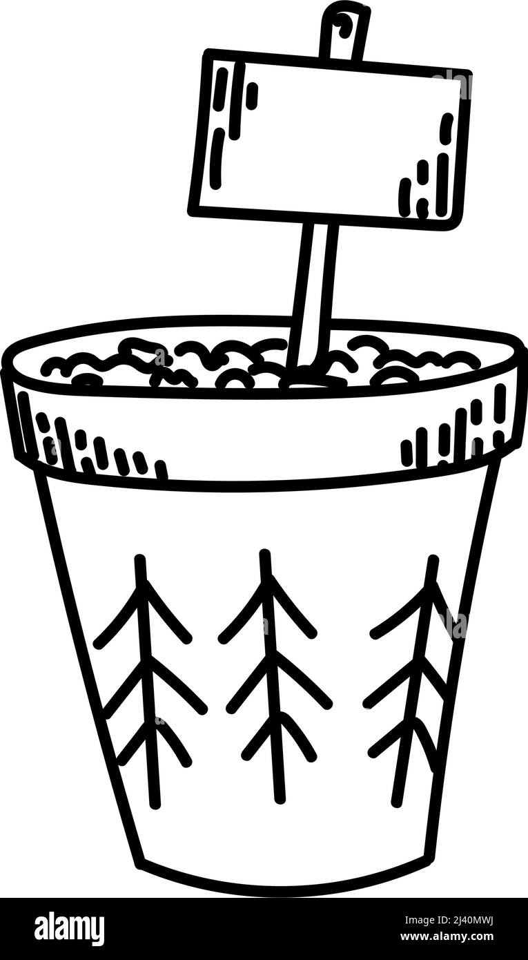 Simple garden pot icon, sprouts. Hand-drawn doodle style sketch, pot ...