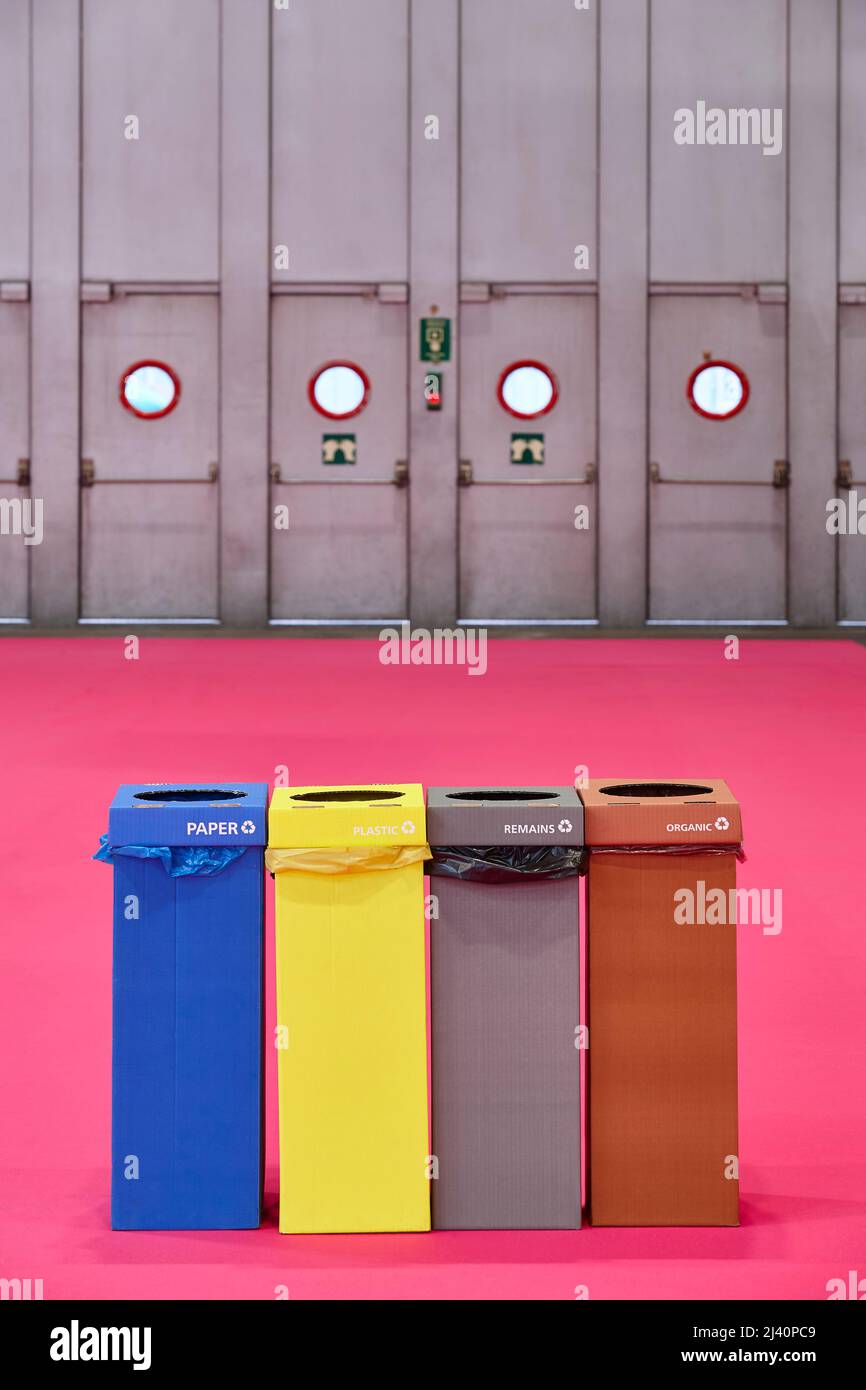 Cardboard recyclible litter boxes. Rubbish segregation. Waste