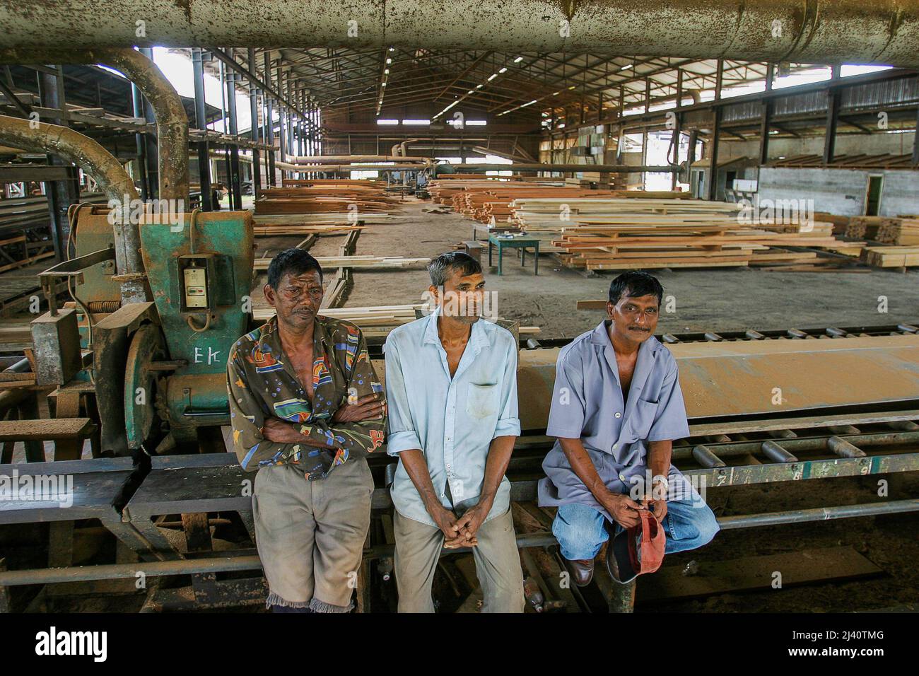 Surinam, Paramaribo Employees at the saw mill of a timber factory