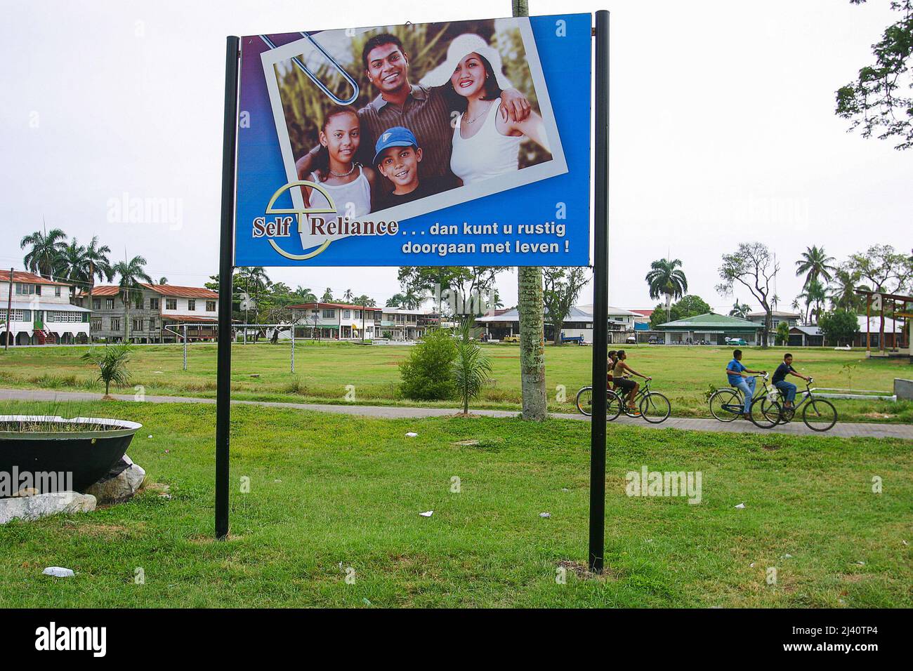 Surinam, a billboard for a life ensurance in the city Nieuw Nickerie Stock Photo