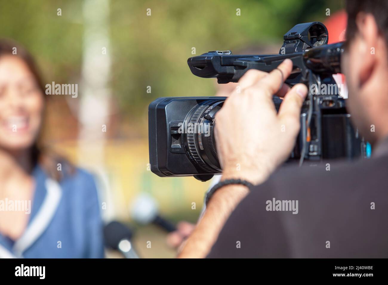 Pr Interview TV interview. Public relations - PR. News conference Stock Photo - Alamy