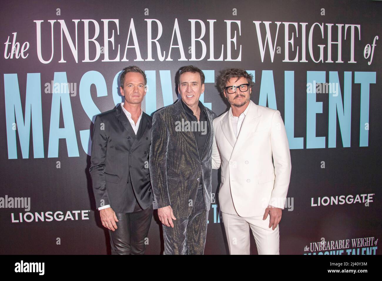 New York, United States. 10th Apr, 2022. Neil Patrick Harris, Nicolas Cage and Pedro Pascal attend "The Unbearable Weight Of Massive Talent" New York Screening at Regal Essex Crossing in New York City. Credit: SOPA Images Limited/Alamy Live News Stock Photo