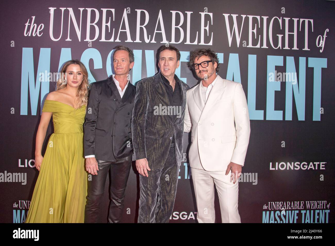 New York, United States. 10th Apr, 2022. Lily Sheen, Neil Patrick Harris, Nicolas Cage and Pedro Pascal attend 'The Unbearable Weight Of Massive Talent' New York Screening at Regal Essex Crossing in New York City. Credit: SOPA Images Limited/Alamy Live News Stock Photo