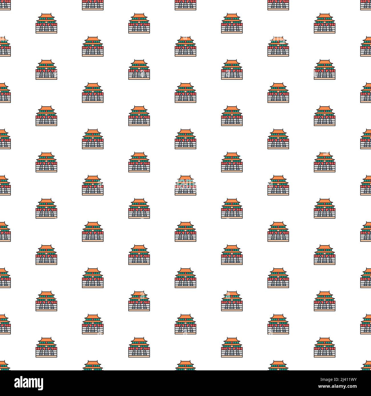 Kiev, Ukraine - March 1, 2022: Vector Forbidden City, China, landmark pattern with various icons. Stock Vector