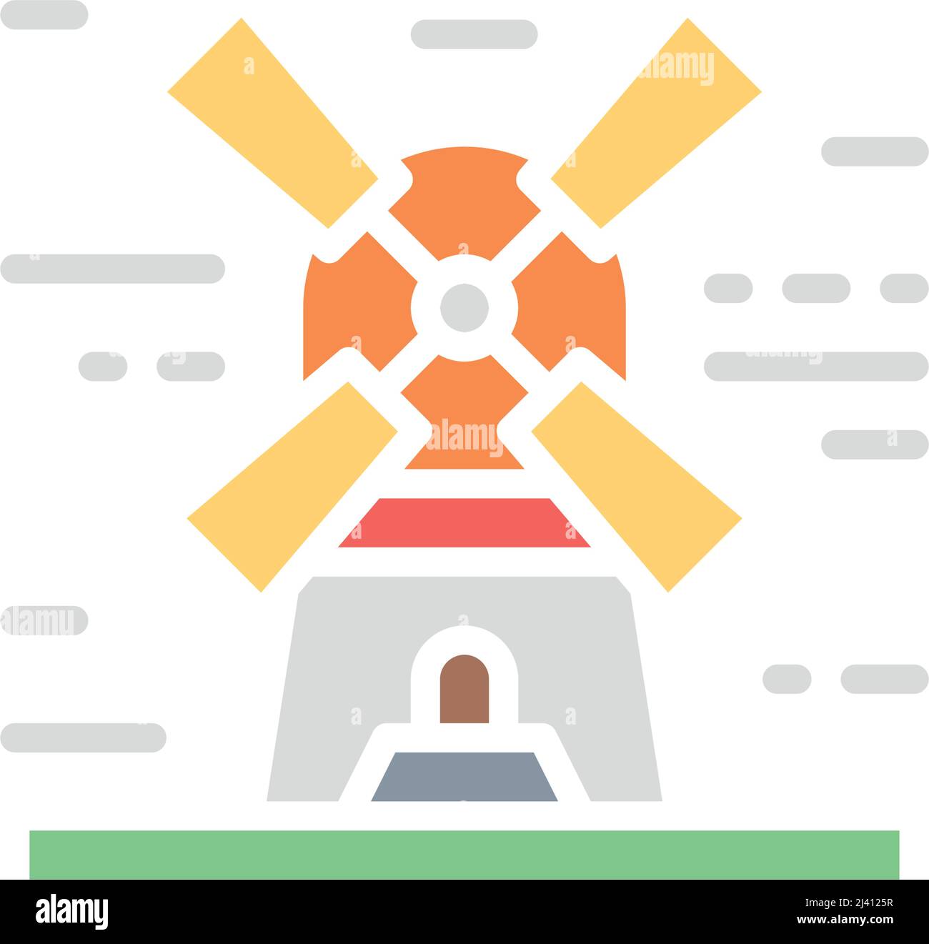 Vector windmill landscape white line icon. Symbol and sign illustration ...