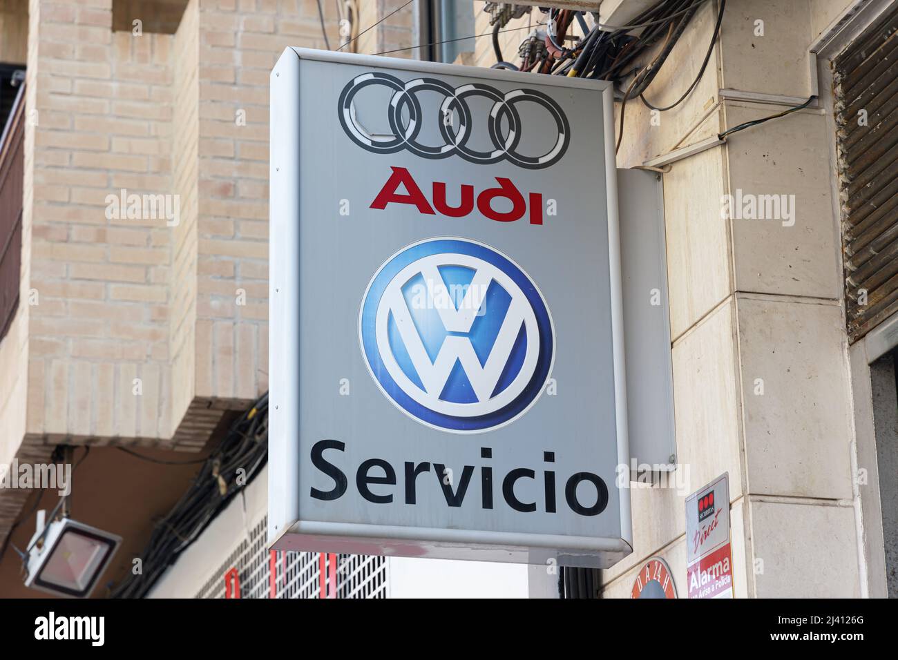 VALENCIA, SPAIN - APRIL 07, 2022: Audi and Volkswagen are vehicle brands of Volkswagen Group Stock Photo