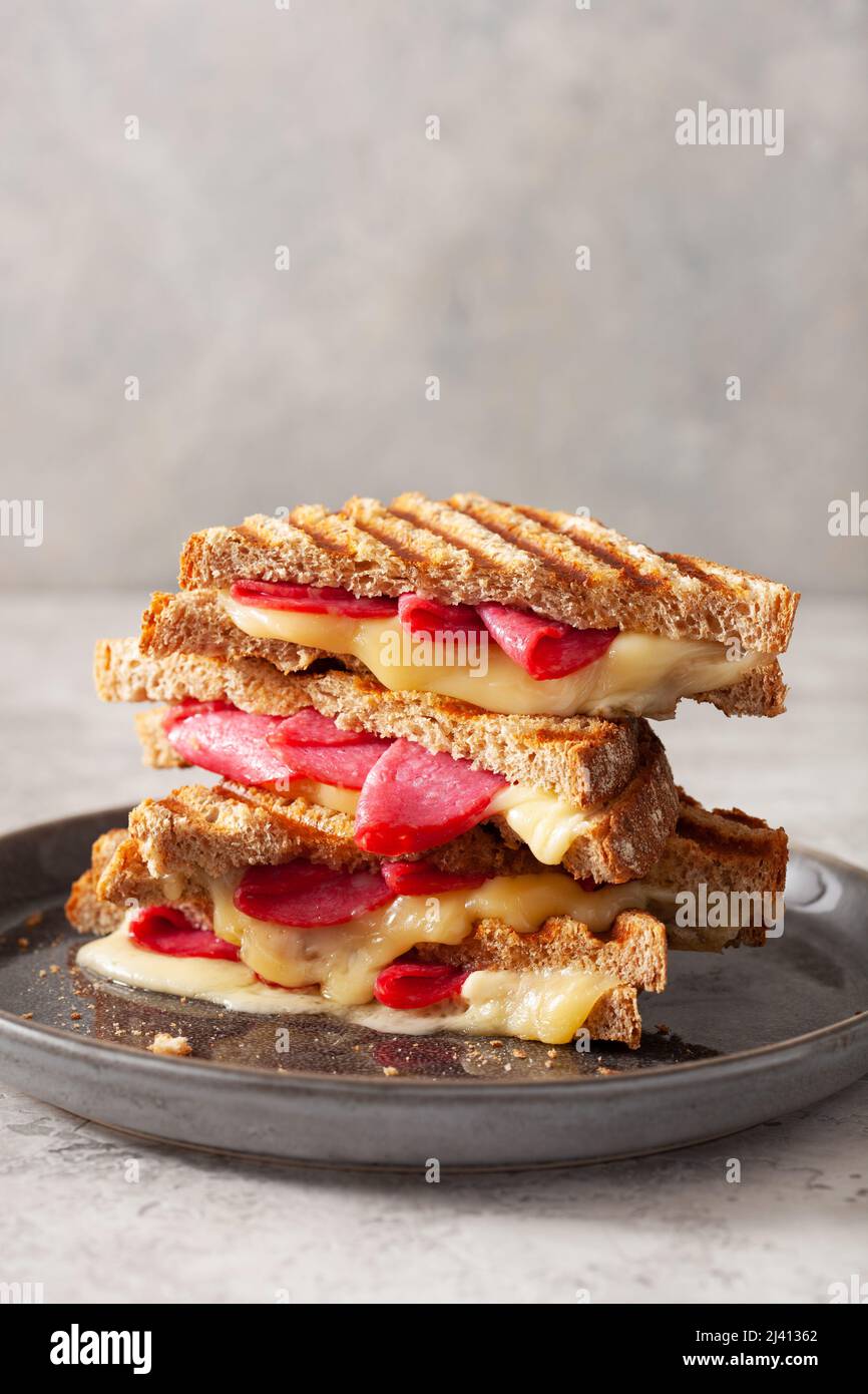grilled salami and cheese sandwich Stock Photo Alamy