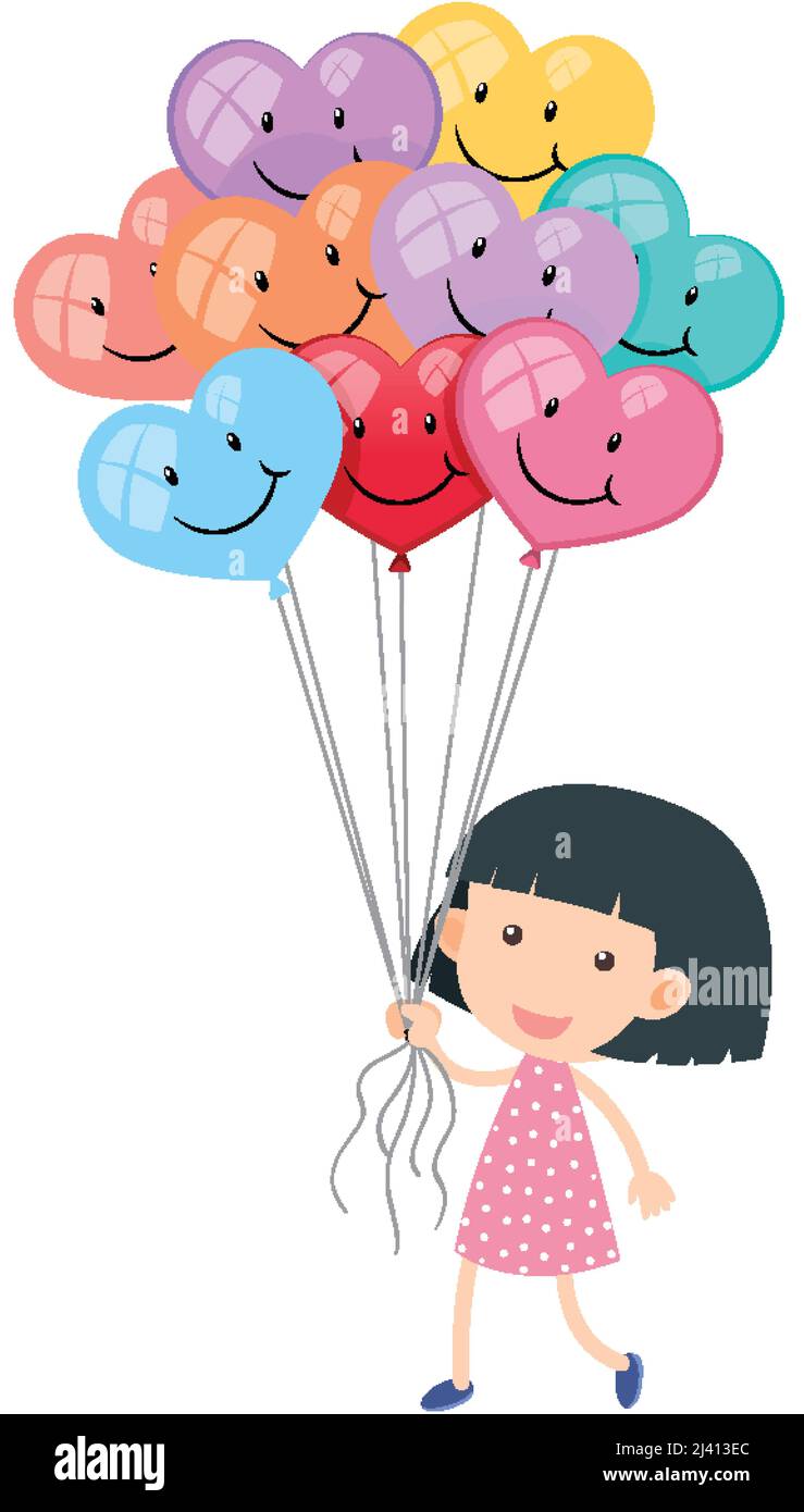 A girl holding pastel heart balloons illustration Stock Vector Image ...