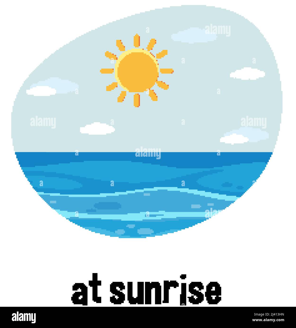 English prepositions of time with sunrise scene illustration Stock ...