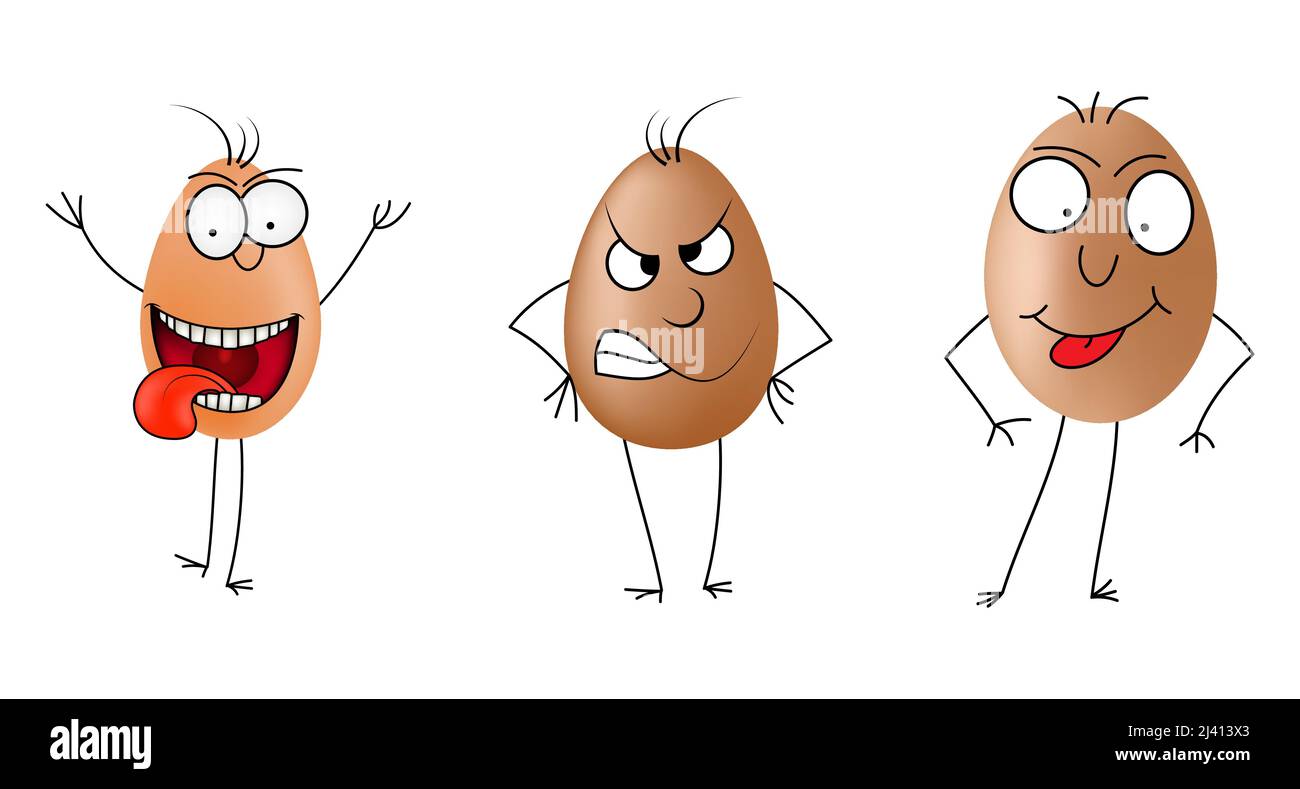 Egg character set. Crazy and angry eggs isolated on white Stock Vector