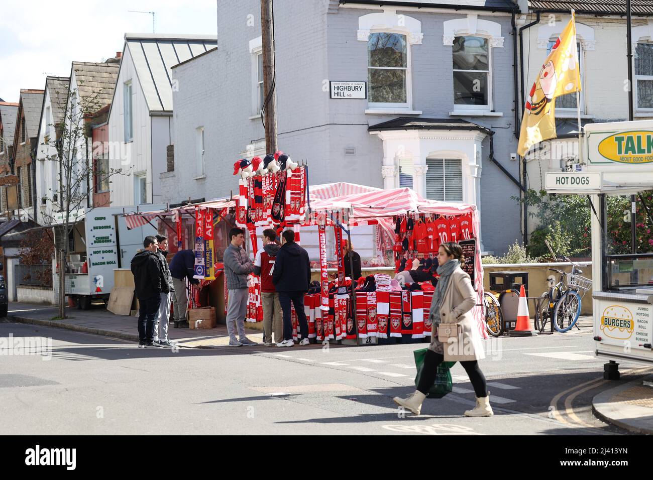 A stall selling unofficial Arsenal FC merchandise outside Arsenal Tube