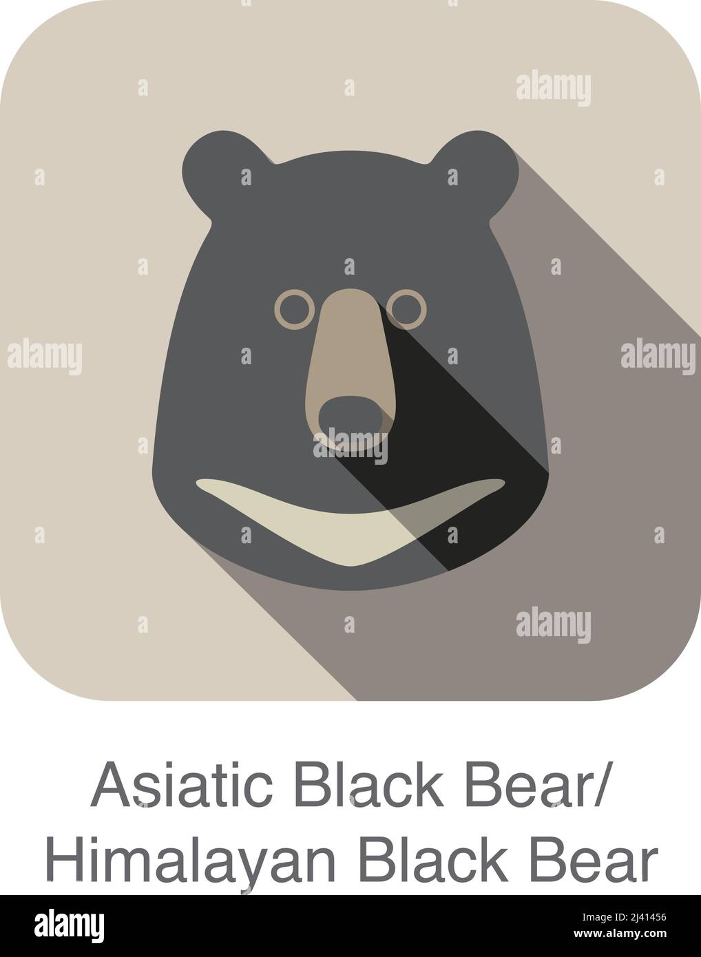Asiatic black bear face flat icon design. Animal icons series. Stock Vector