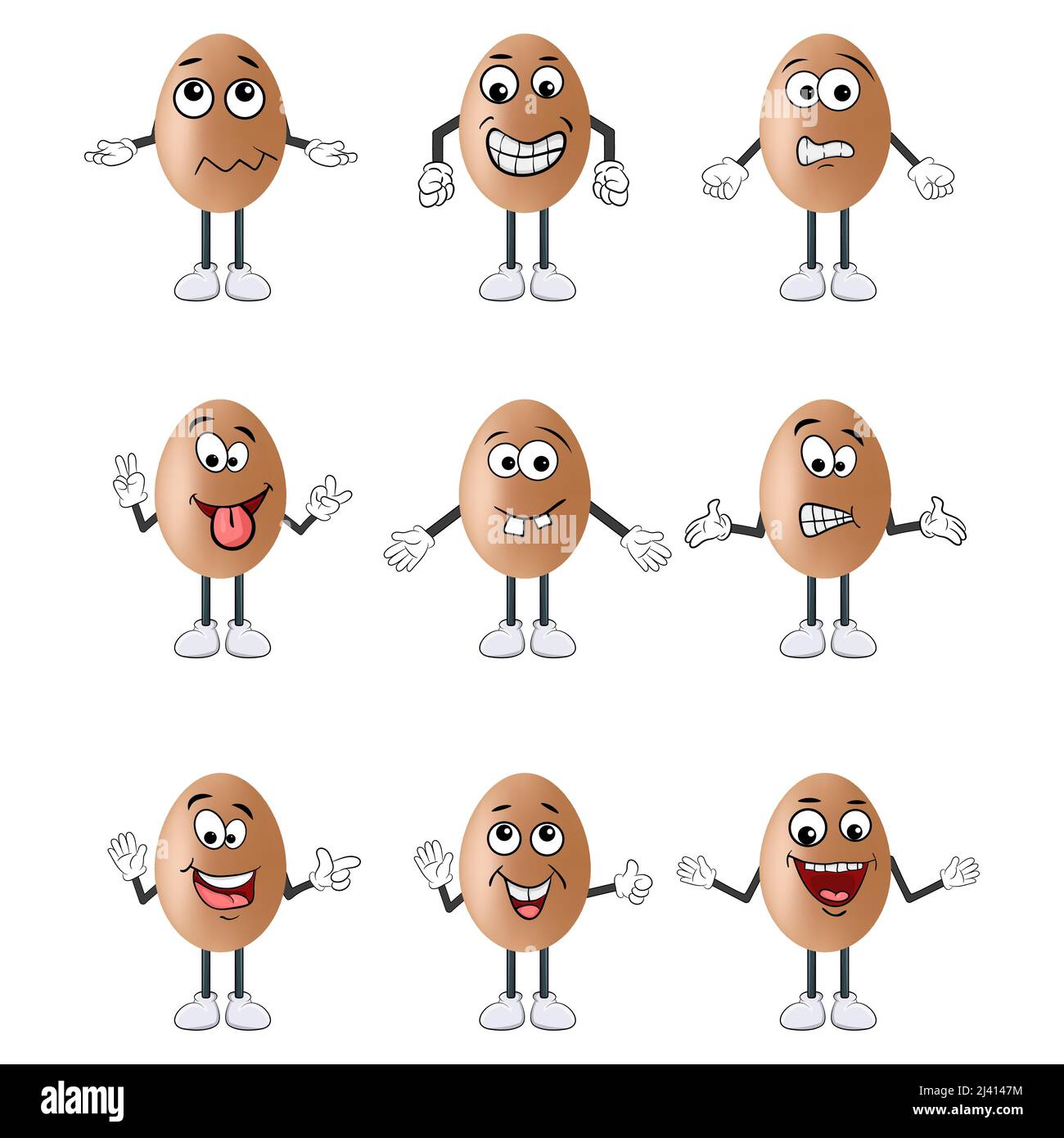 Cute cartoon Eggs with different facial expressions isolated on white Stock Vector