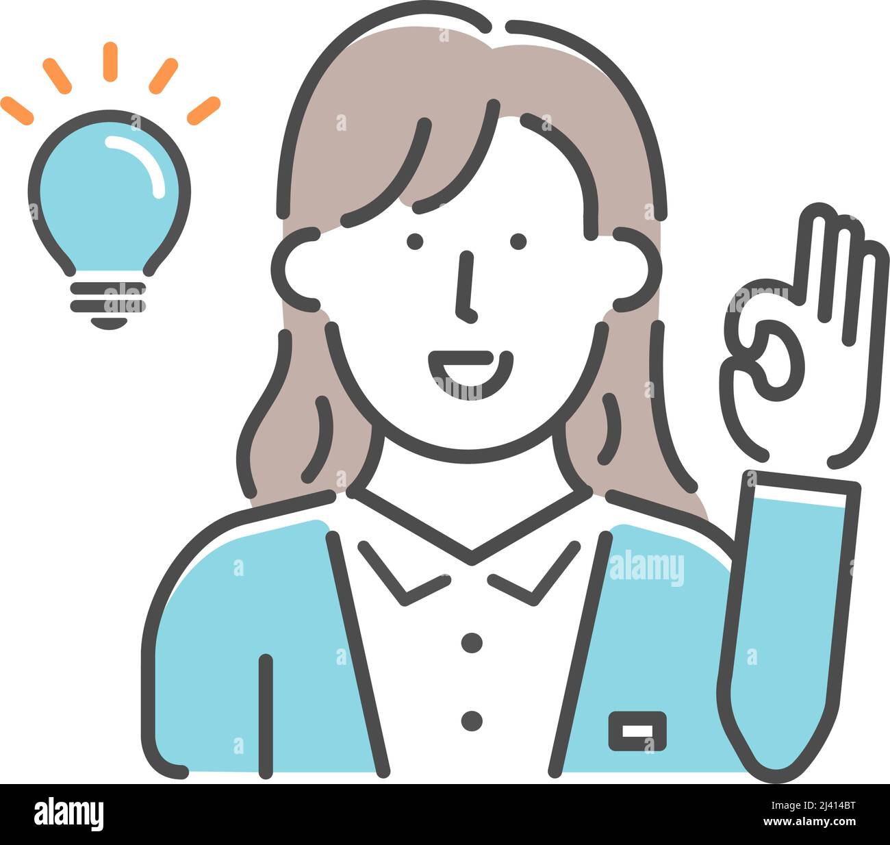 Simple business woman (upper body)  gesture illustration | OK, good, agree Stock Vector
