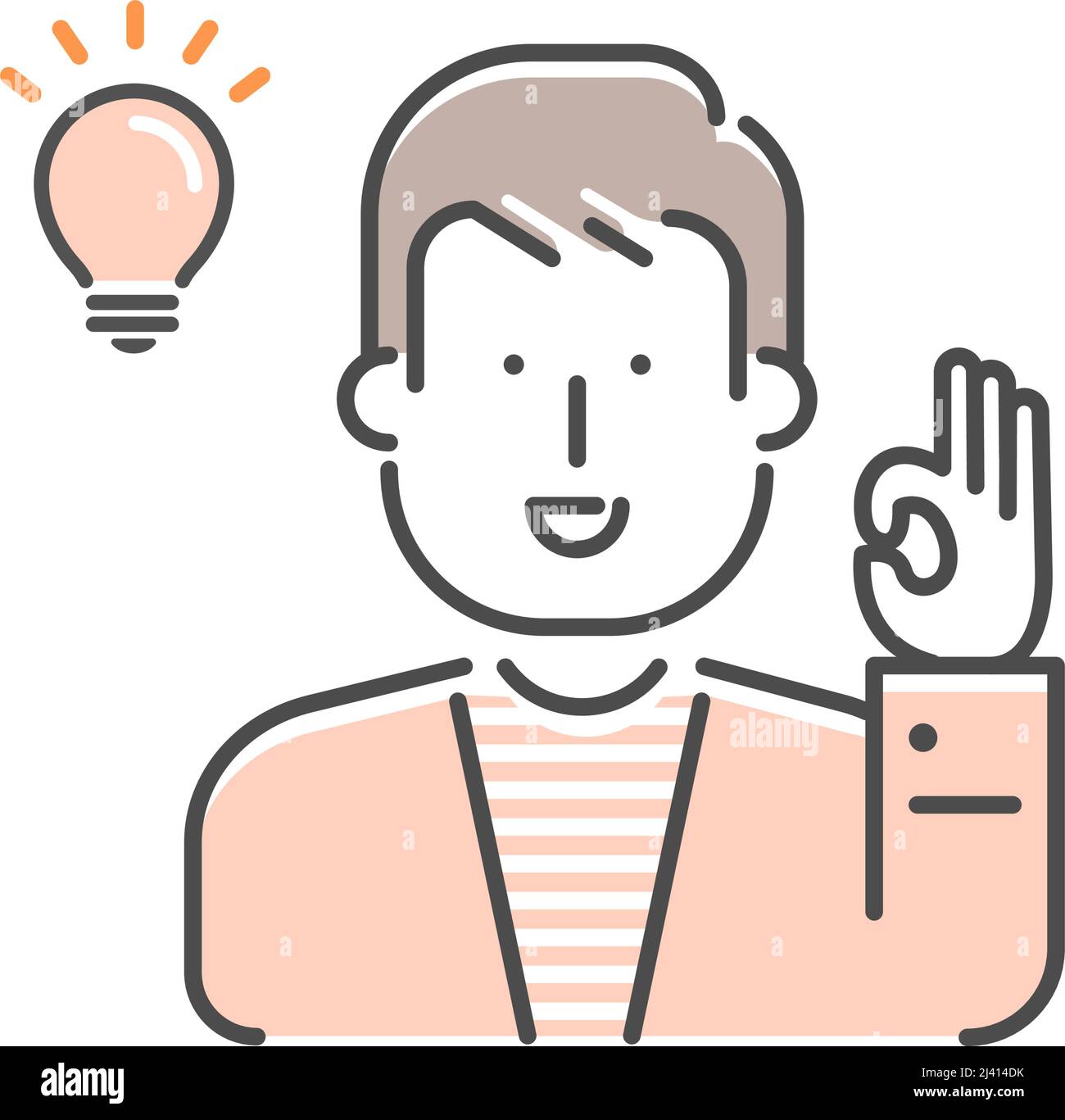 Simple young man (upper body)  gesture illustration | OK, good, agree Stock Vector