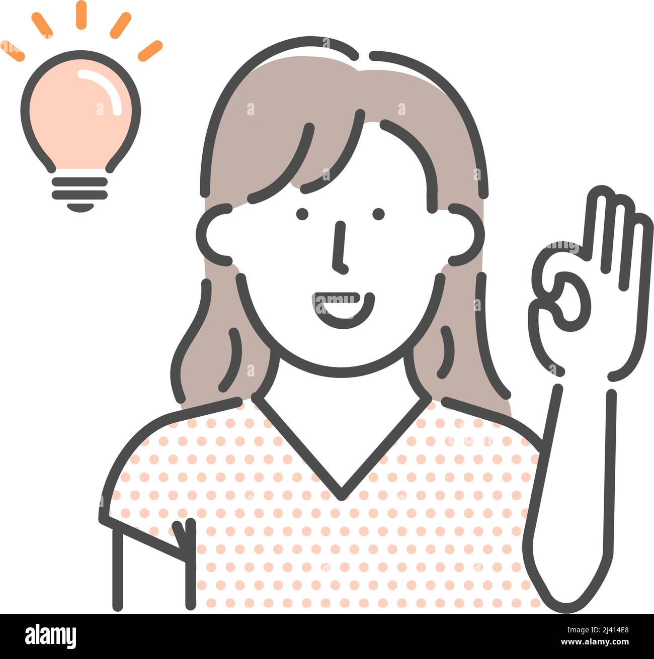 Simple young woman (upper body)  gesture illustration | OK, good, agree Stock Vector