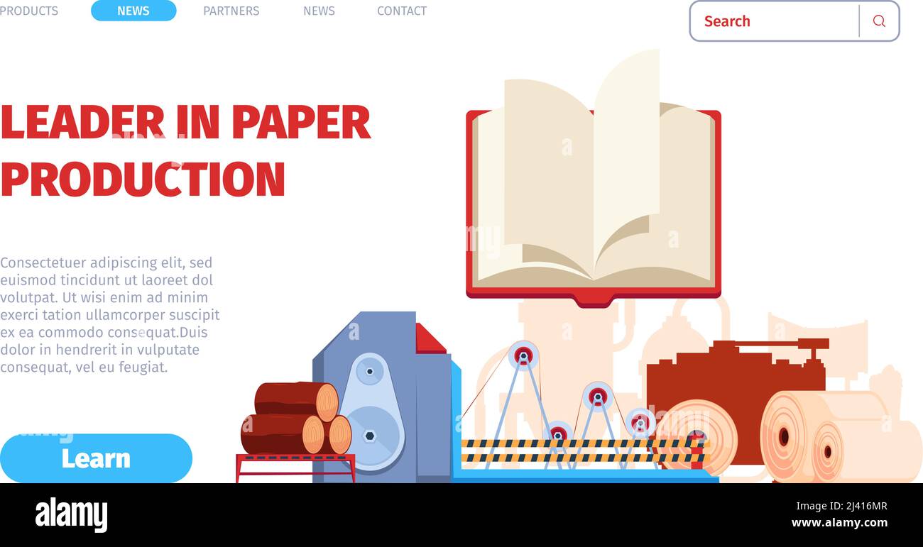 Paper production landing. Chemical processes or paper industry garish