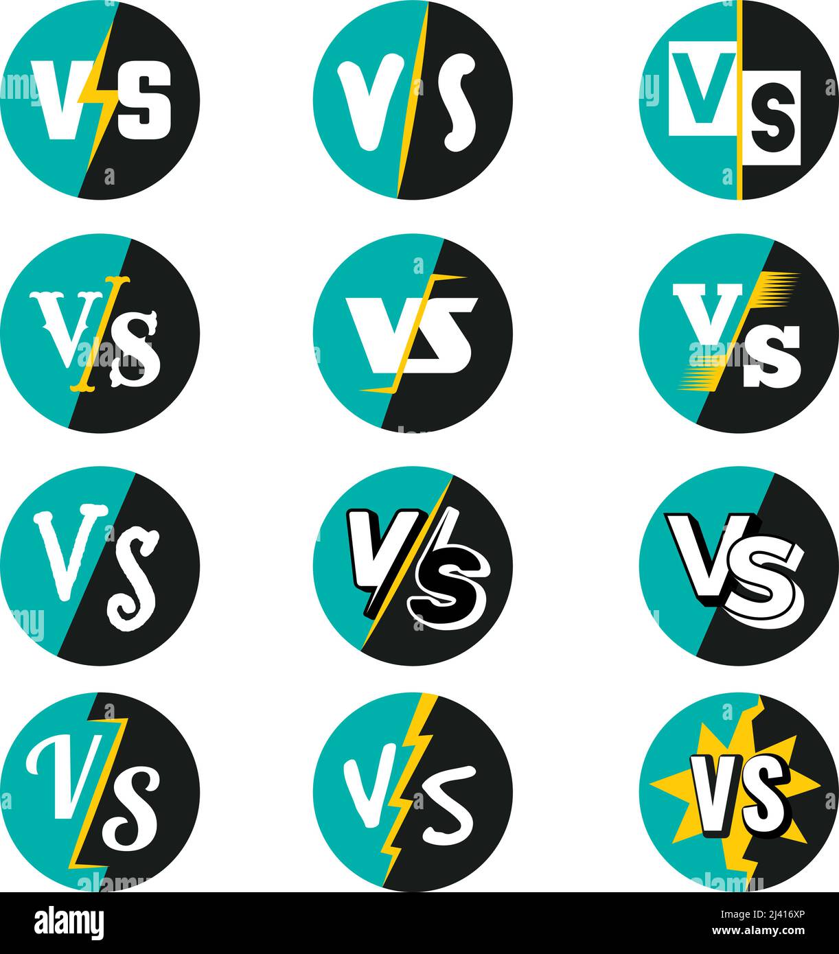 Vs logo. Battle fighting fonts duel characters matchmaking lettering words concurrence teams recent vector letters template Stock Vector