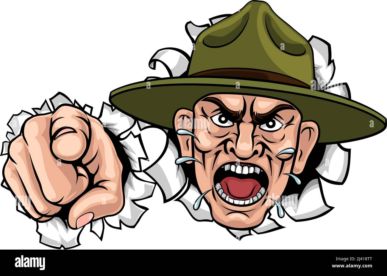 Angry Army Bootcamp Drill Sergeant Cartoon Stock Vector