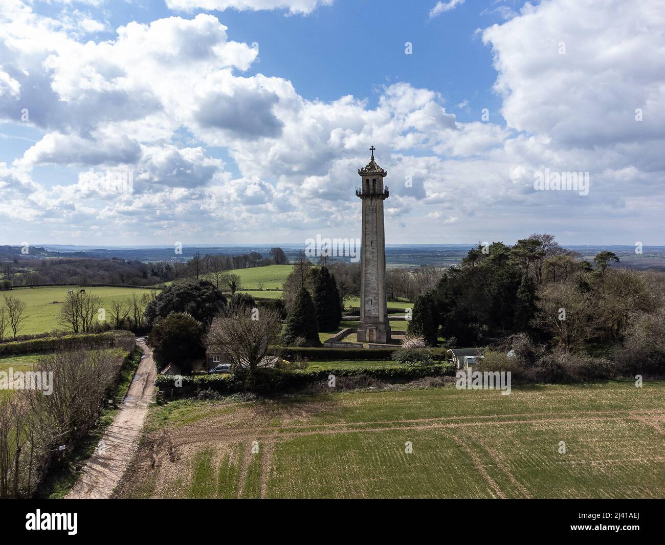 The Somerset Monument at the village of Hawkesbury Upton in South Gloucestershire. Built 1834 to commemorate Lord Robert Somerset soldier and MP. Stock Photo