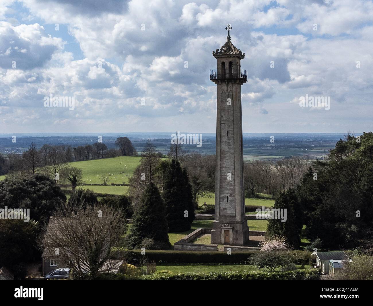 The Somerset Monument at the village of Hawkesbury Upton in South Gloucestershire. Built 1834 to commemorate Lord Robert Somerset soldier and MP. Stock Photo