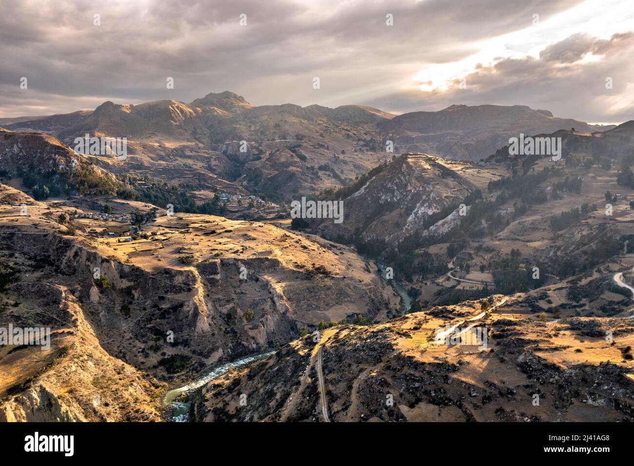 Dramatic aerial view of the Andes Mountains in Junin, Peru Stock Photo ...