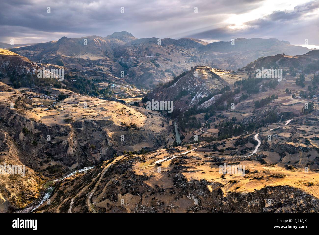 Dramatic aerial view of the Andes Mountains in Junin, Peru Stock Photo ...